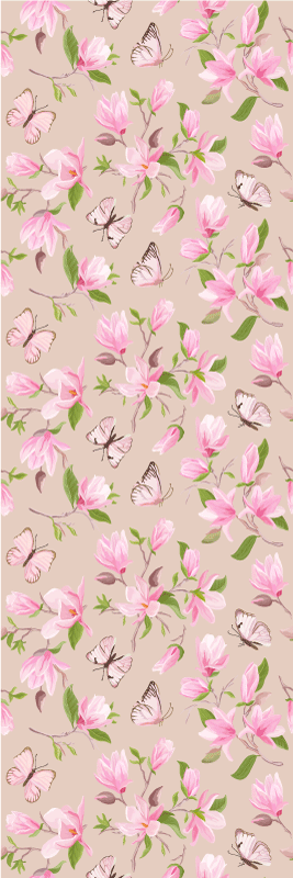 Bedroom vinyl rug with pink magnolia and butterfly - TenStickers