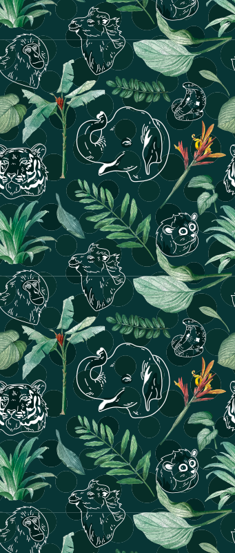 Colorful jungle animals and trees pattern bedroom vinyl rug - TenStickers