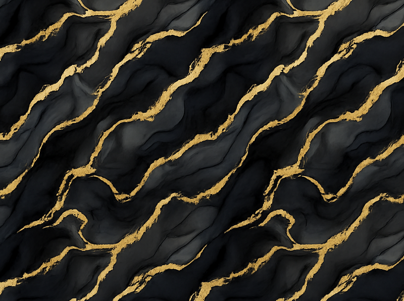 Bedroom vinyl rug black marble effect with gold design - TenStickers