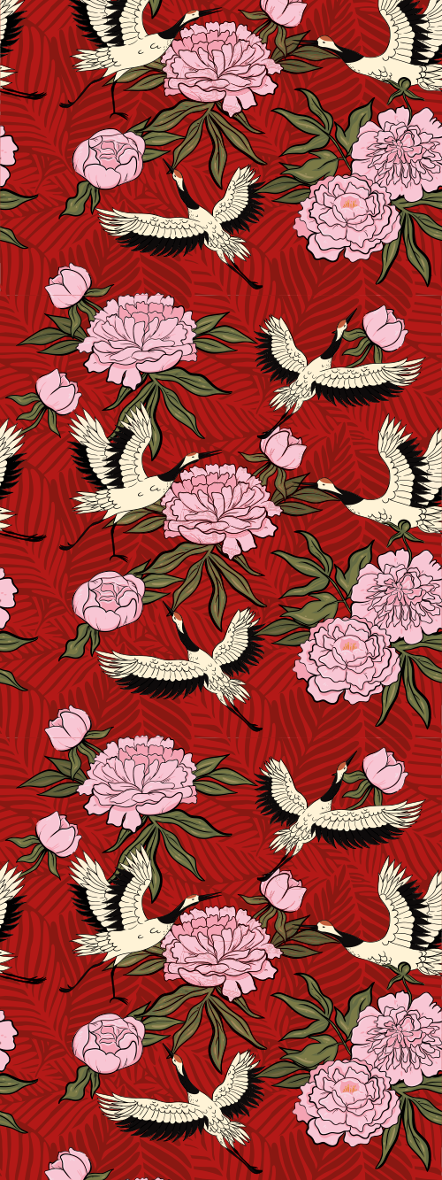 Bedroom vinyl rug with white birds on red pattern - TenStickers