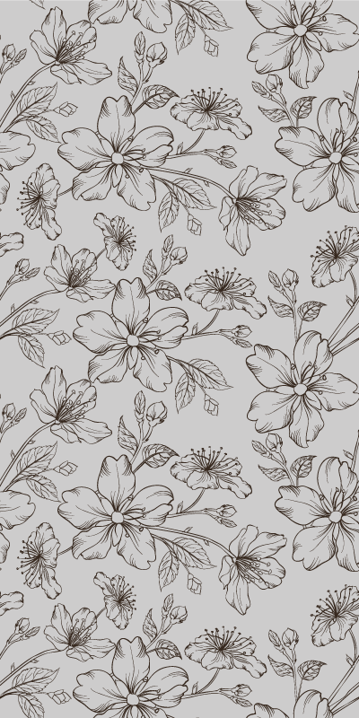 Bedroom vinyl rug with black flowers on gray - TenStickers