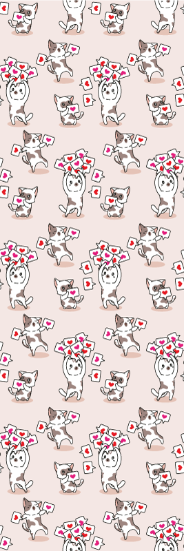 Bedroom vinyl rug with cat and heart icons pattern - TenStickers