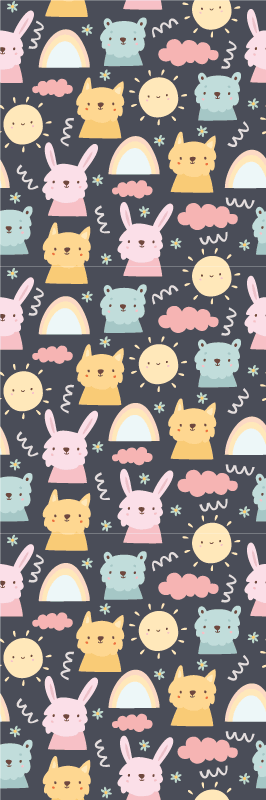 Pastel animals and rainbows bedroom vinyl rug - TenStickers
