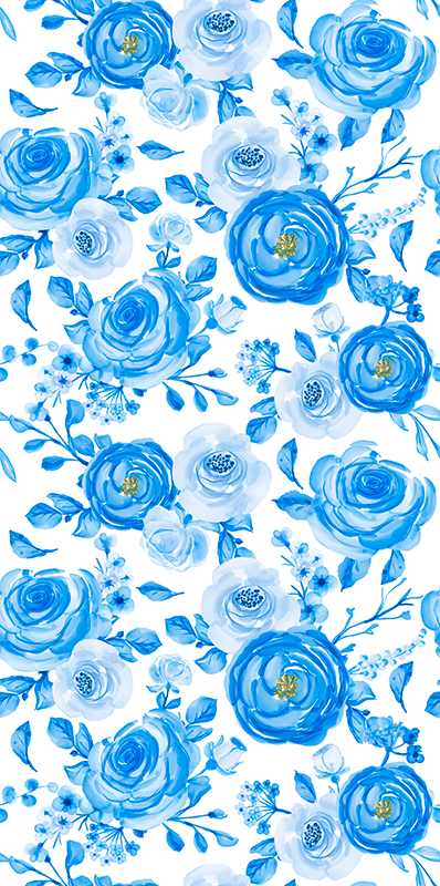 Scandinavian vinyl rug with blue clock flowers - TenStickers