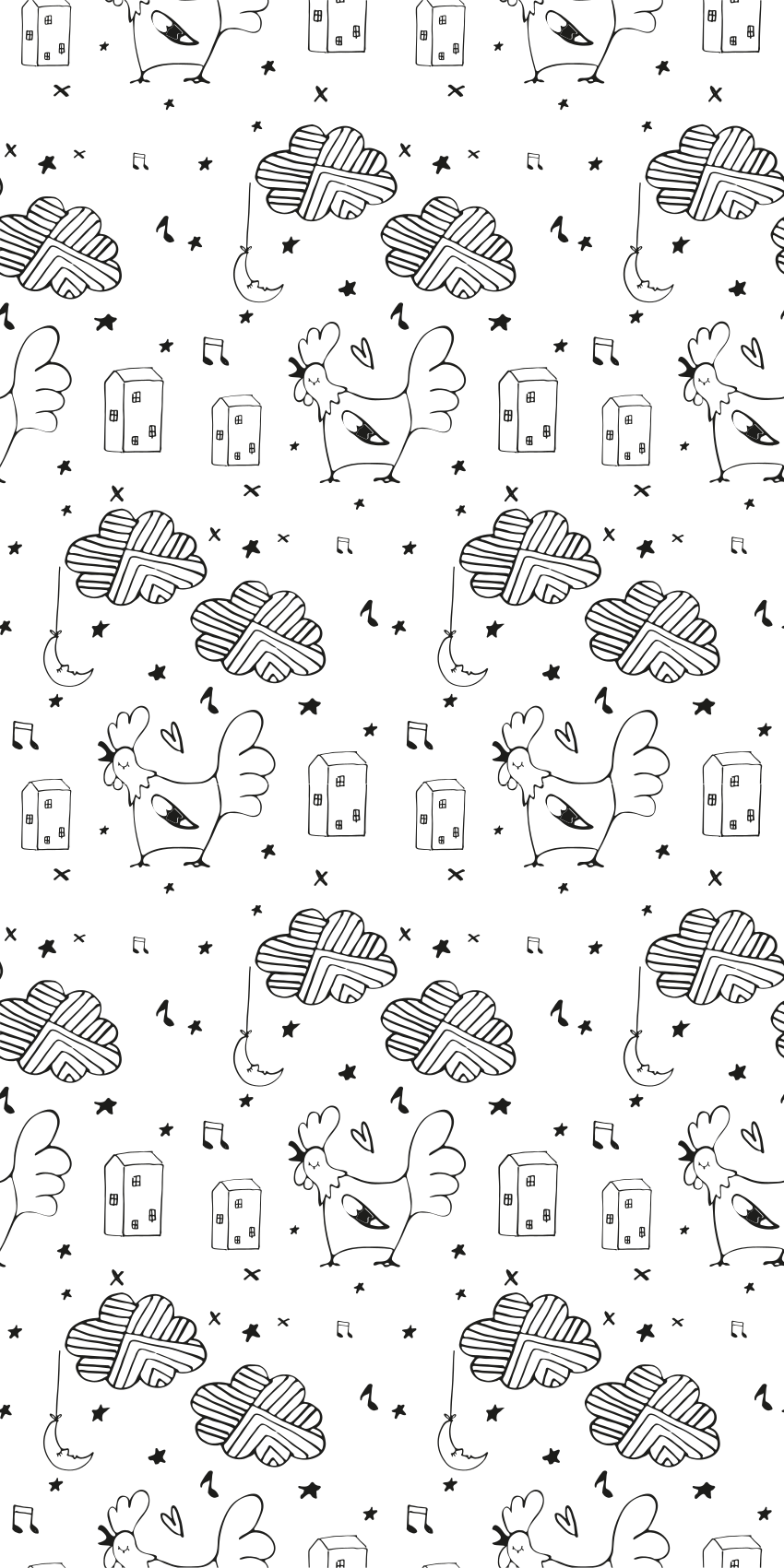 Scandinavian vinyl rug with black and white chickens - TenStickers