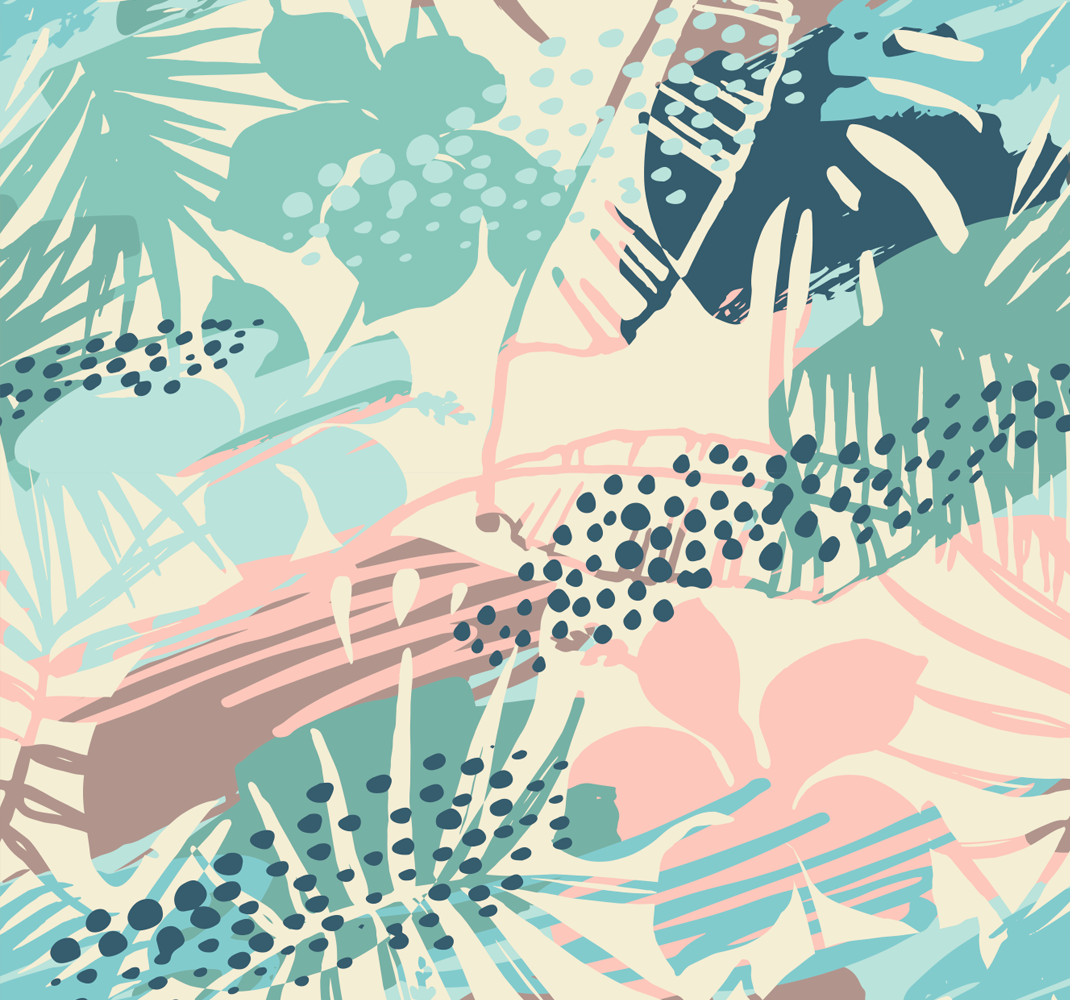 Nature vinyl rug with tropical plants flowers dots - TenStickers