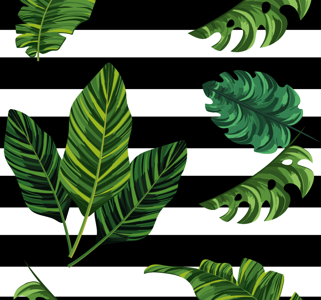 Nature vinyl rug with tropical leaves and geometric shapes - TenStickers
