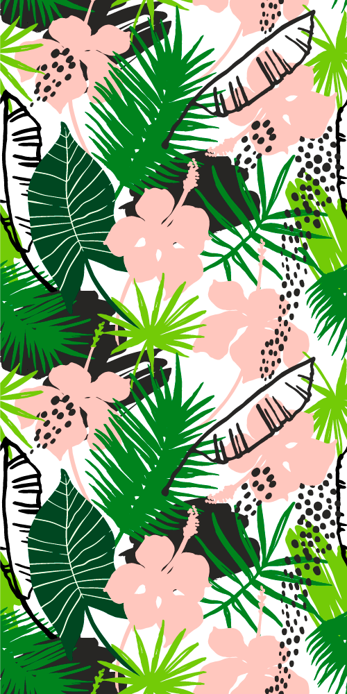Nature vinyl rug with tropical palm leaves and flowers - TenStickers