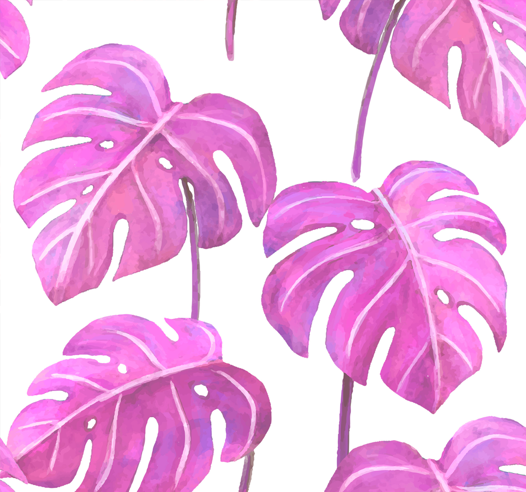 Nature vinyl rug in pink painted monstera - TenStickers