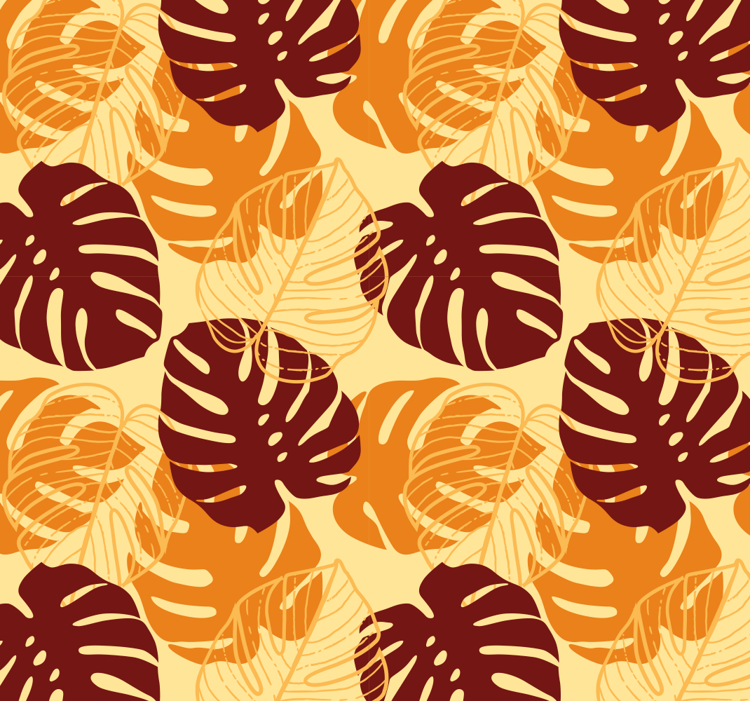 Nature vinyl rug in dark red and yellow monstera - TenStickers