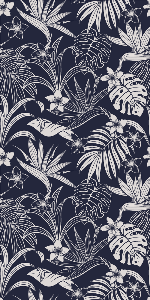 Nature vinyl rug with dark tropical leaves and flowers - TenStickers