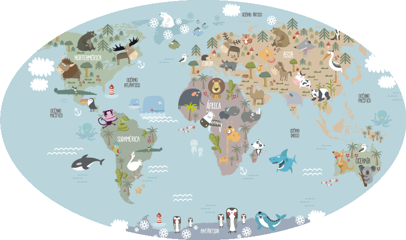World map vinyl rug pastel world map for kids - TenStickers
