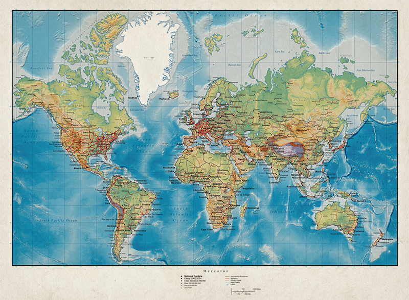 Mercator world map vinyl rug - TenStickers