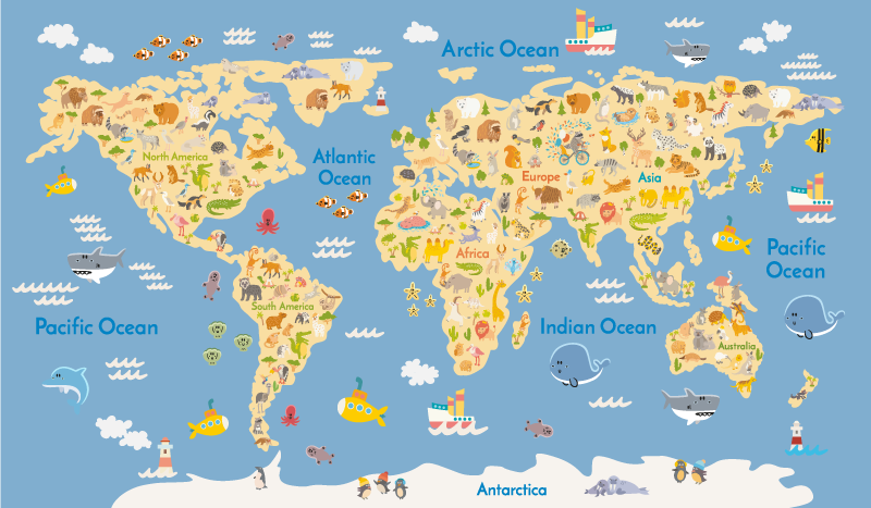 World map vinyl rug for english kids - TenStickers