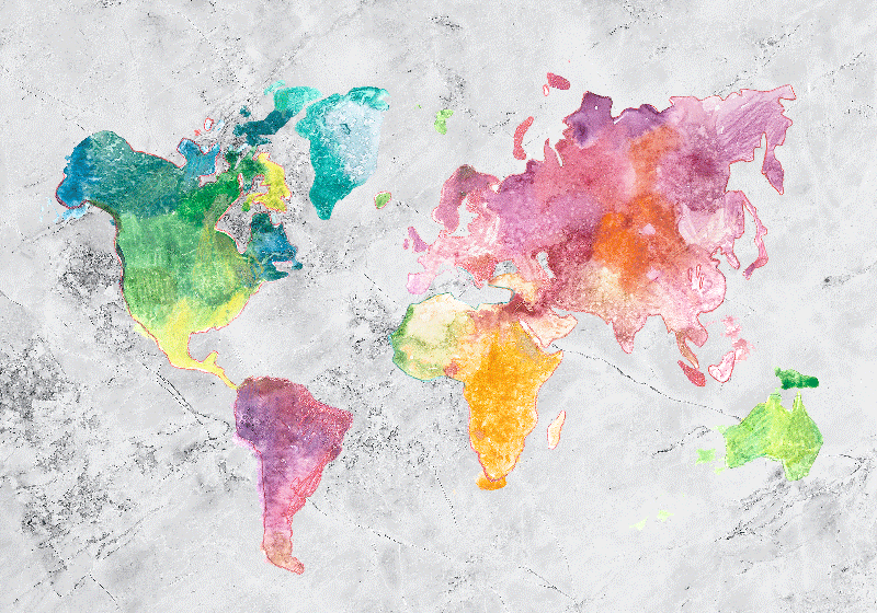 World map vinyl rug in stone look, colorful design - TenStickers