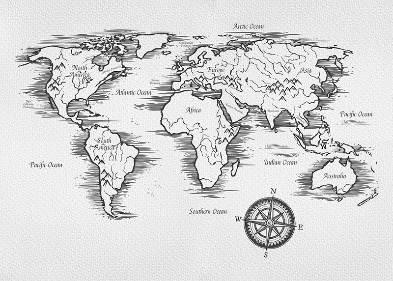 World map vinyl rug elegant world map design - TenStickers