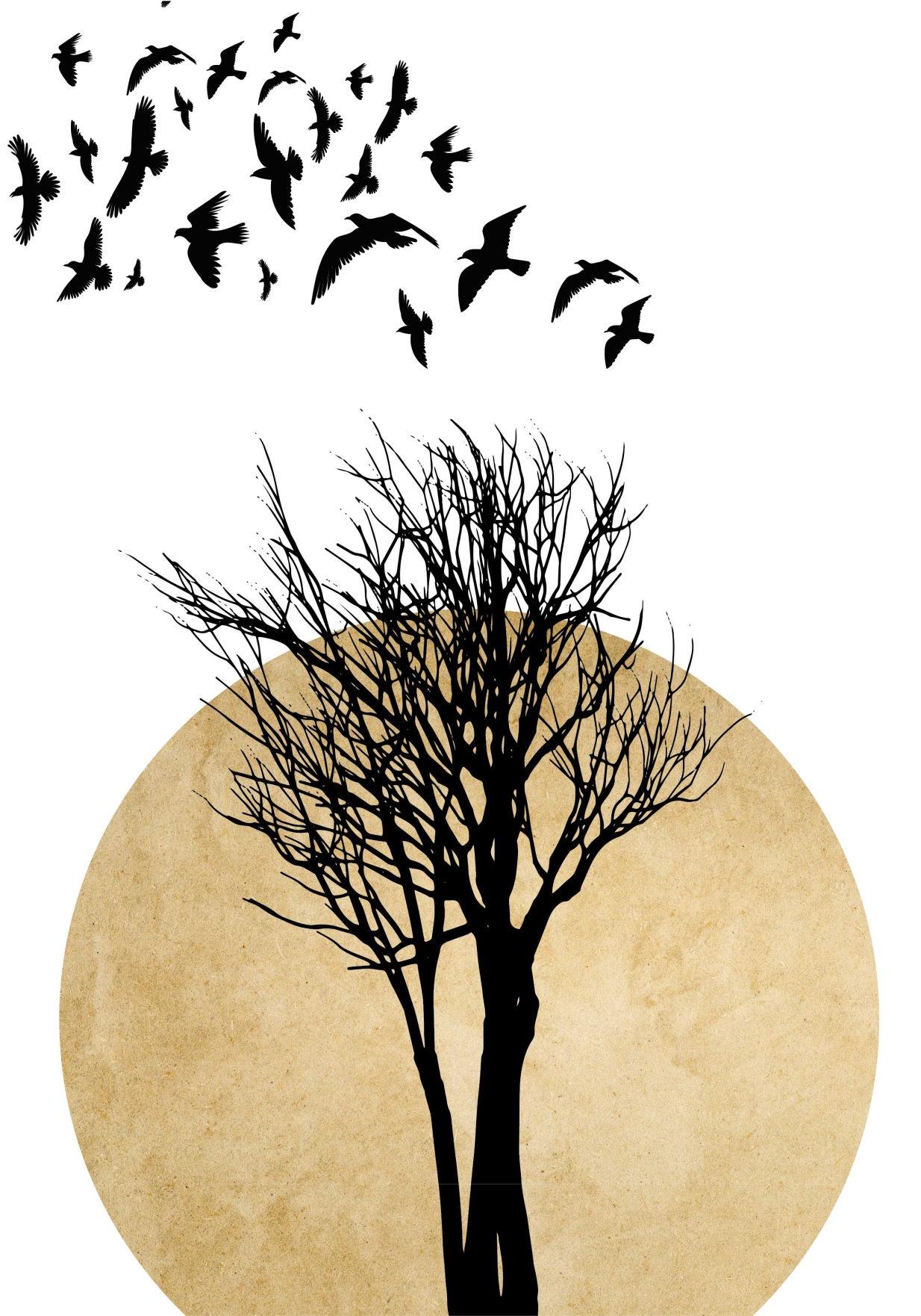 Floral vinyl rug with tree silhouette and birds - TenStickers