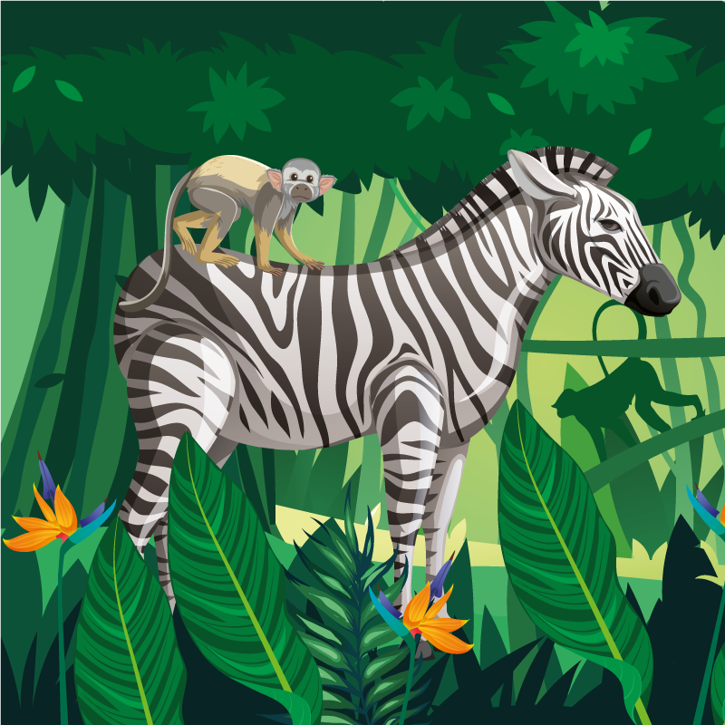 Kids vinyl rug with giraffe zebra and monkey set 4 - TenStickers
