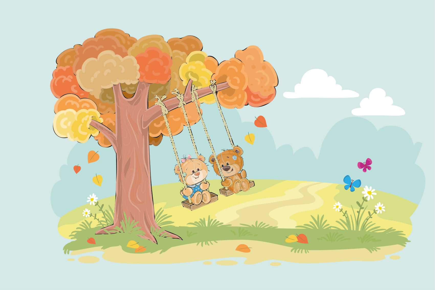 Kids vinyl rug teddy bears in the woods - TenStickers