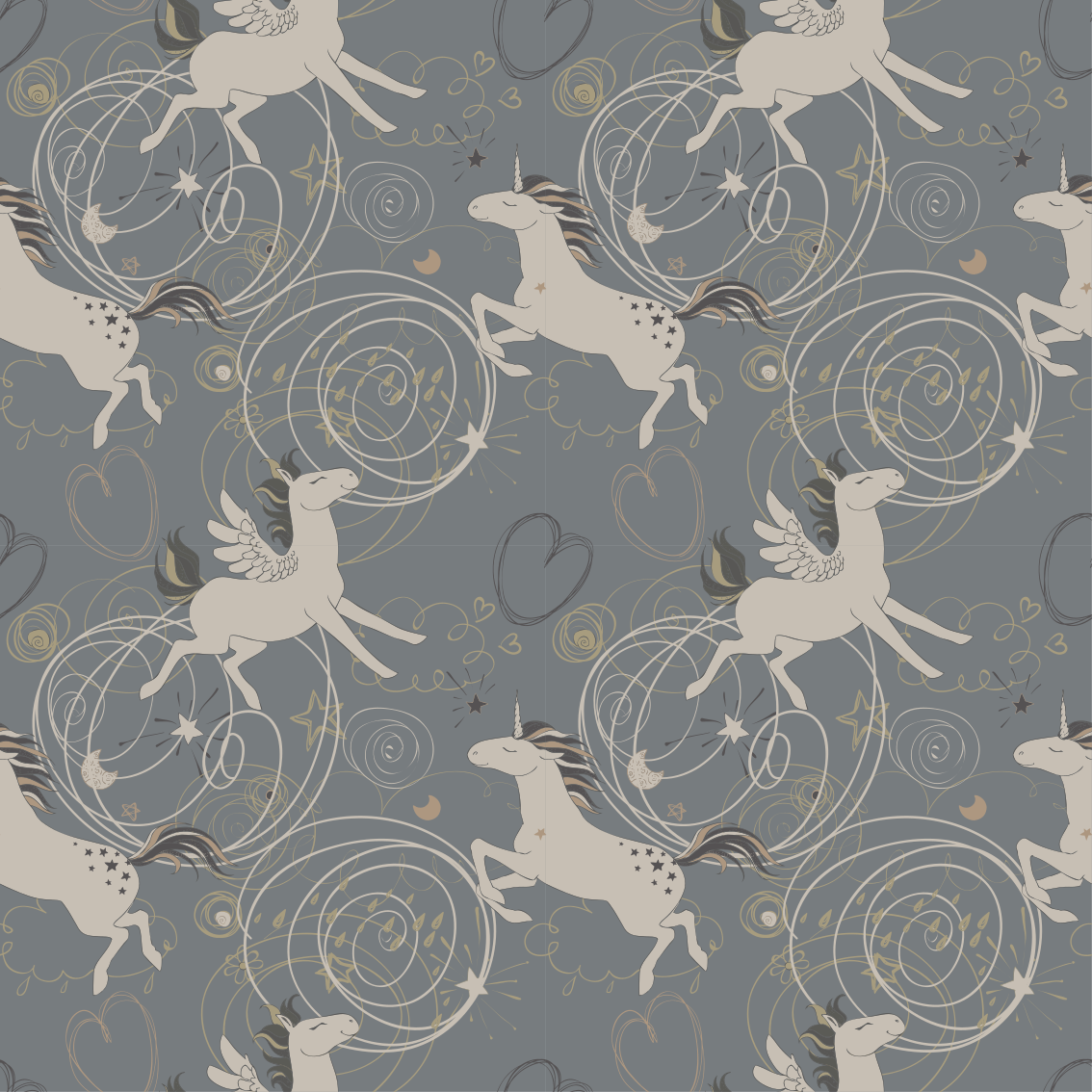 Kids vinyl rug with pegasus unicorns on dark background - TenStickers