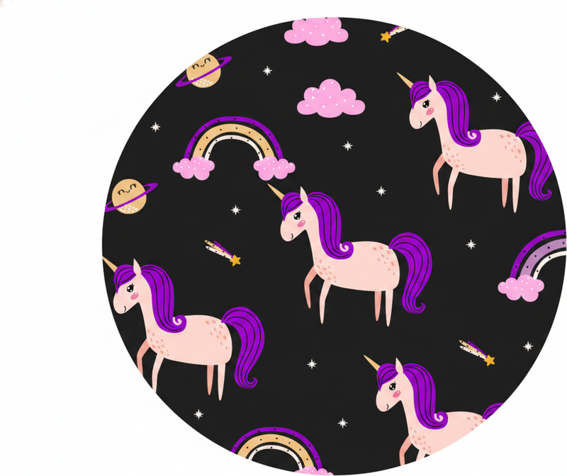 Kids vinyl rug with artistic unicorns on dark background - TenStickers