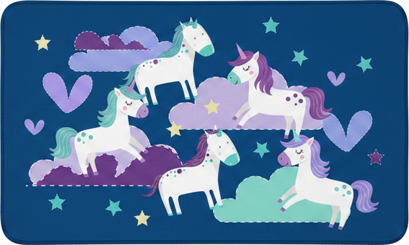 Kids vinyl rug featuring adorable unicorns clouds stars - TenStickers