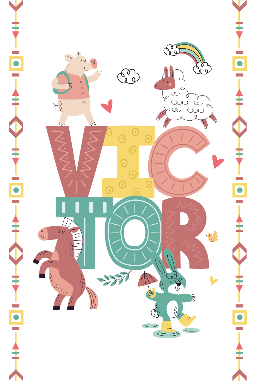 Kids vinyl rug with farm animals and name - TenStickers