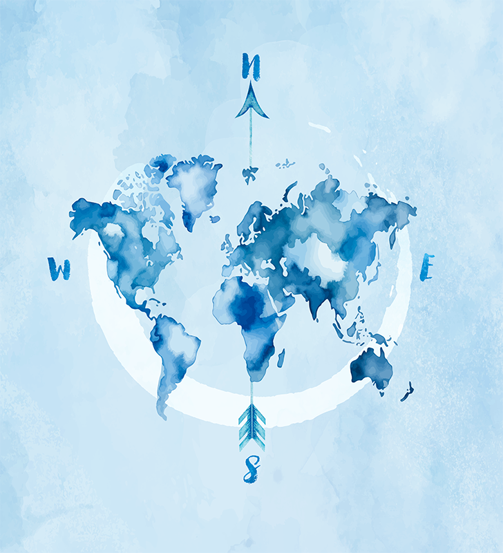 World map vinyl rug watercolor blue map - TenStickers