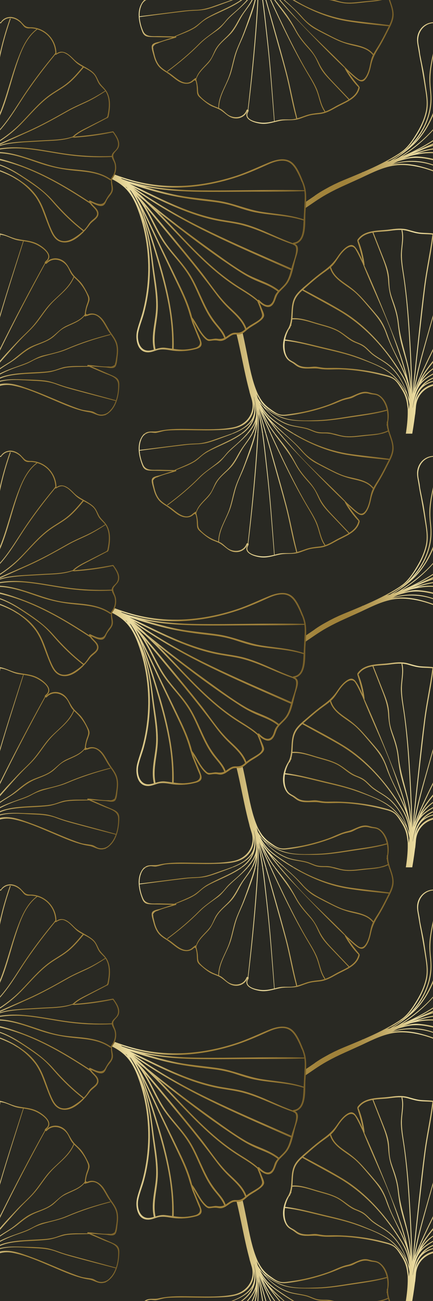 Hall vinyl rug ginkgo leaves charcoal gold - TenStickers