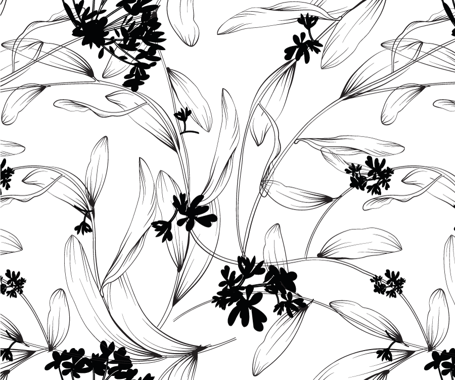 White vinyl rug with black leaf pattern - TenStickers