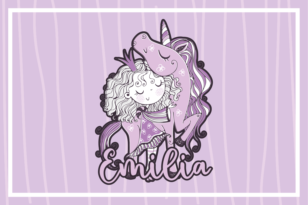 Purple vinyl rug featuring a princess with a unicorn - TenStickers