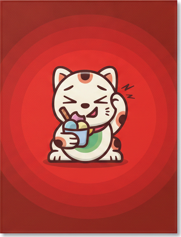 Red vinyl rug featuring a cute cat with ice cream - TenStickers