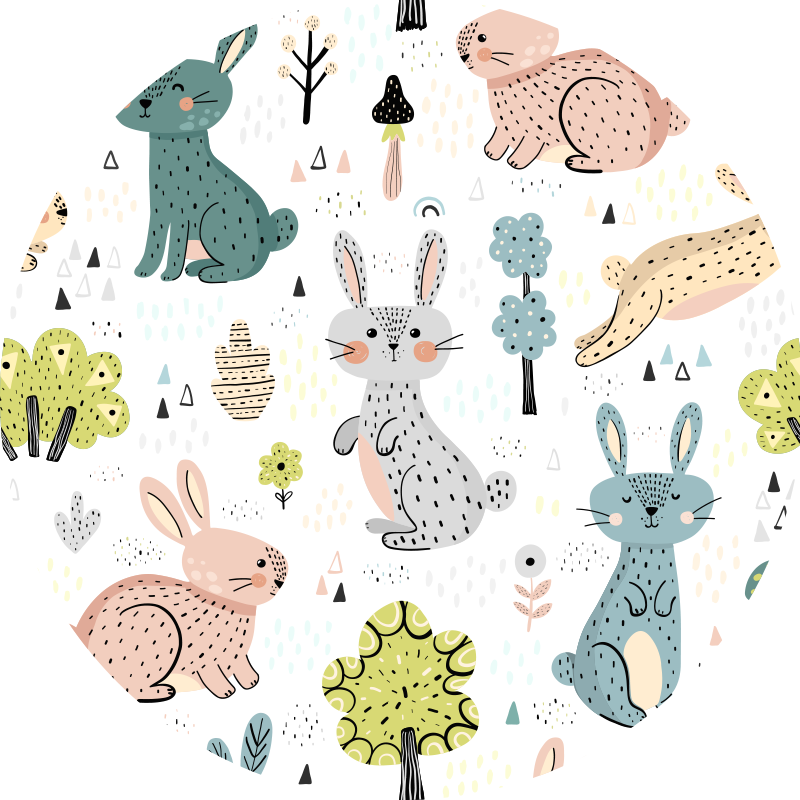 Illustrated Bunnies Circular Nursery Rug - TenStickers