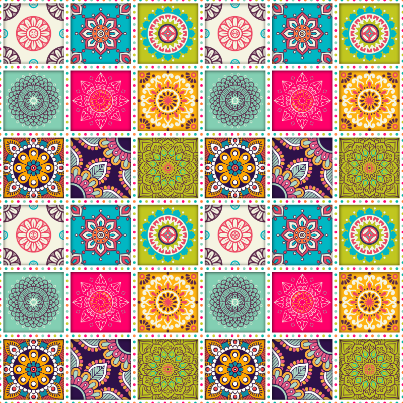 colorful moroccan tiles vinyl bedroom rug - TenStickers