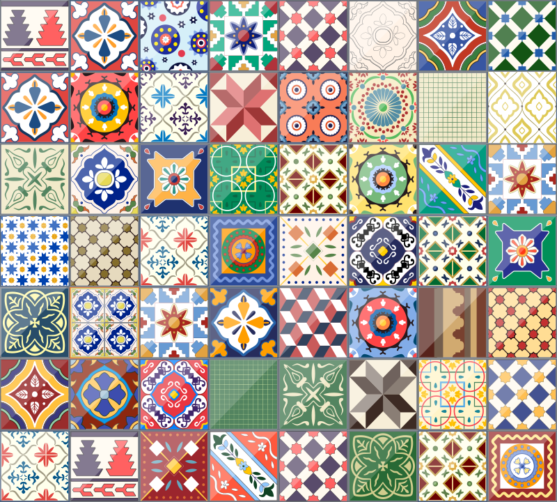 Colourful Mosaic Effect Tile Carpet - TenStickers