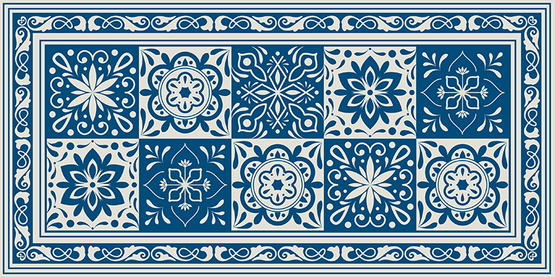 Classic hydraulic blue tiles kitchen vinyl rug - TenStickers