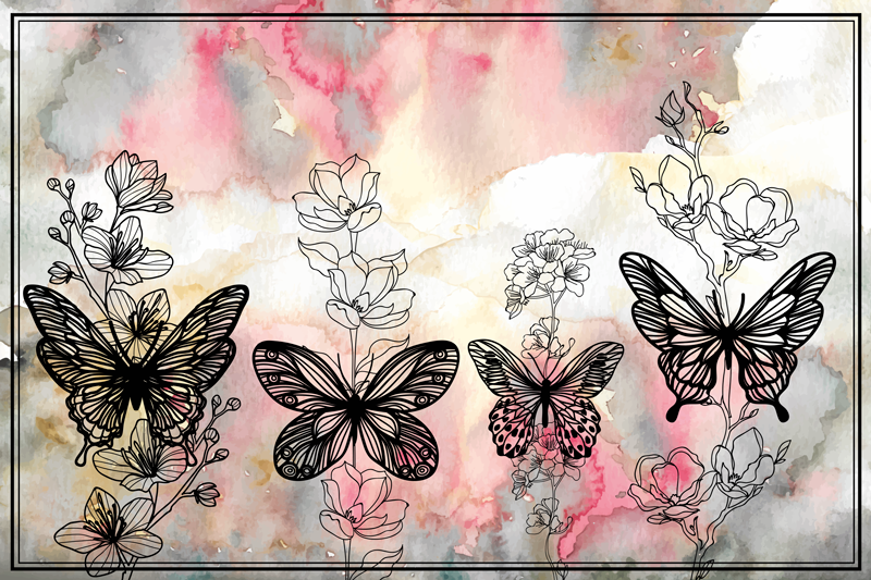 Butterfly Floral Motif floral vinyl rug - TenStickers