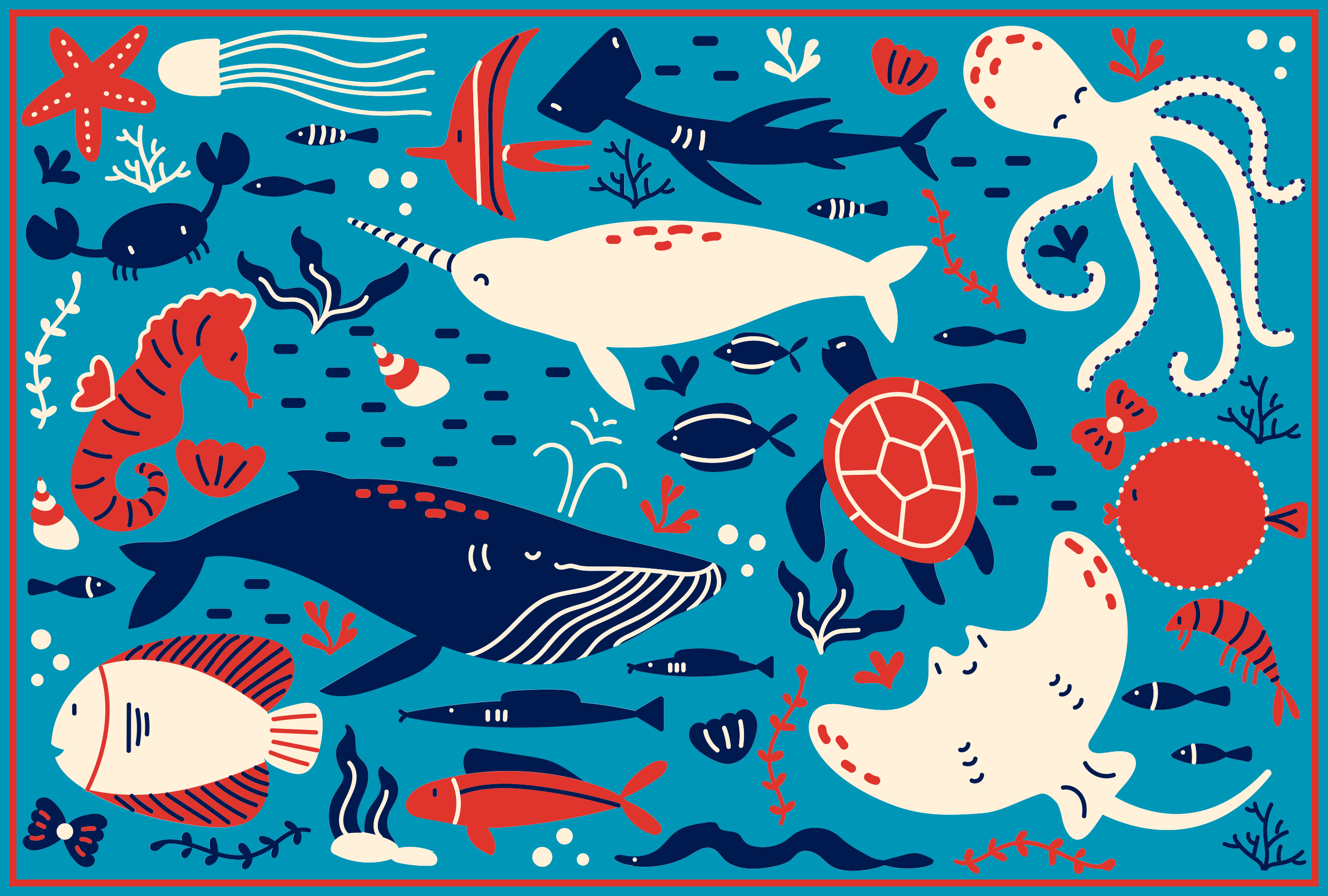 Underwater Creature Collage animal vinyl rug - TenStickers