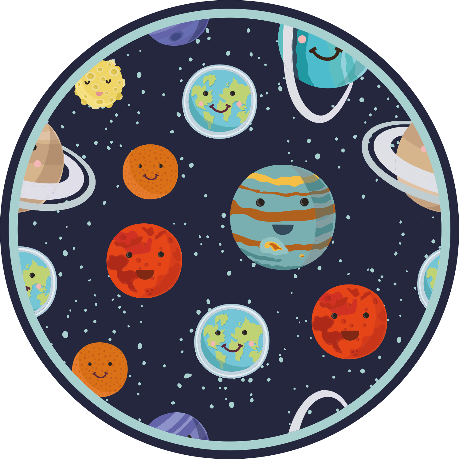 Smiling Planets Circle Playroom Carpet - TenStickers
