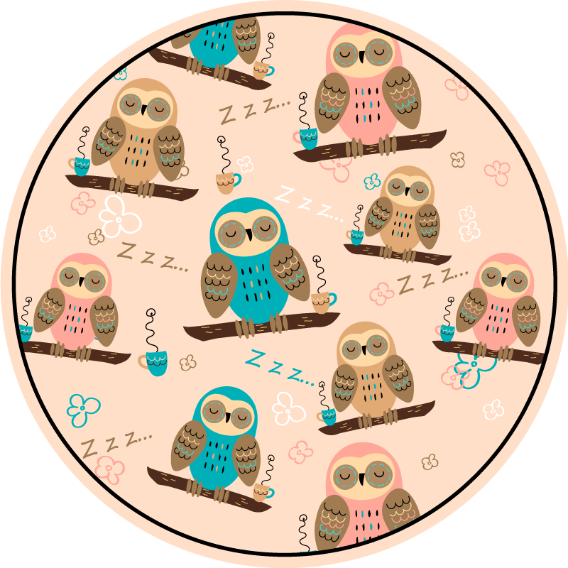 Owl Themed Circle nursery vinyl rug - TenStickers