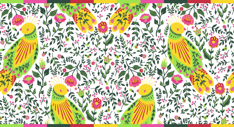 Floral Parrot Motif floral vinyl rug - TenStickers