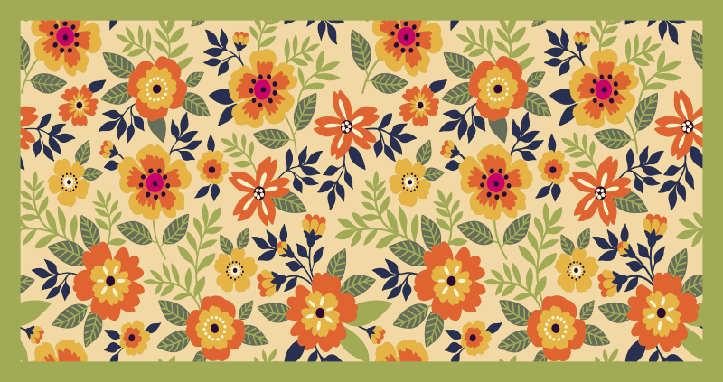 flowers green and orange floral rug - TenStickers