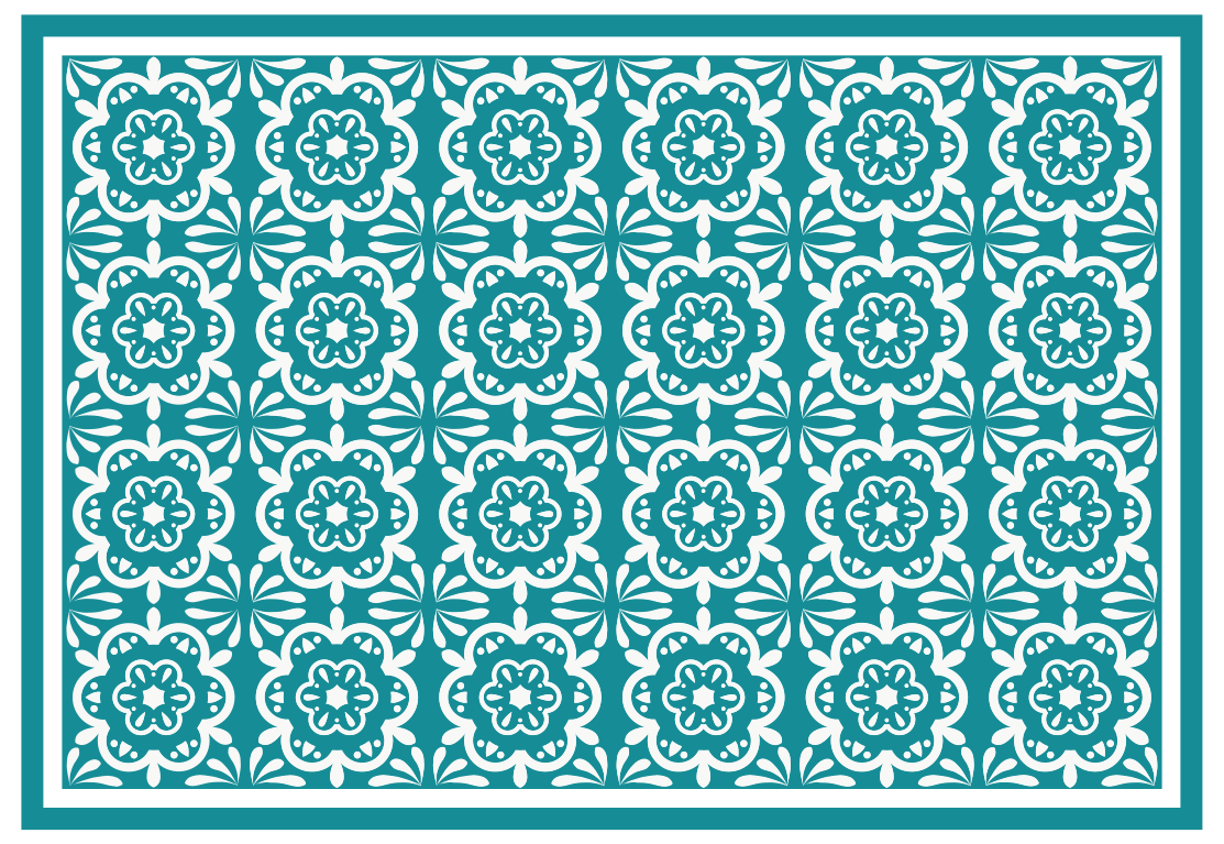 Teal Floral Design kitchen vinyl rug - TenStickers