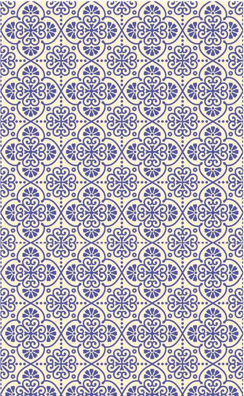 Blue floral Moroccan kitchen vinyl rug - TenStickers