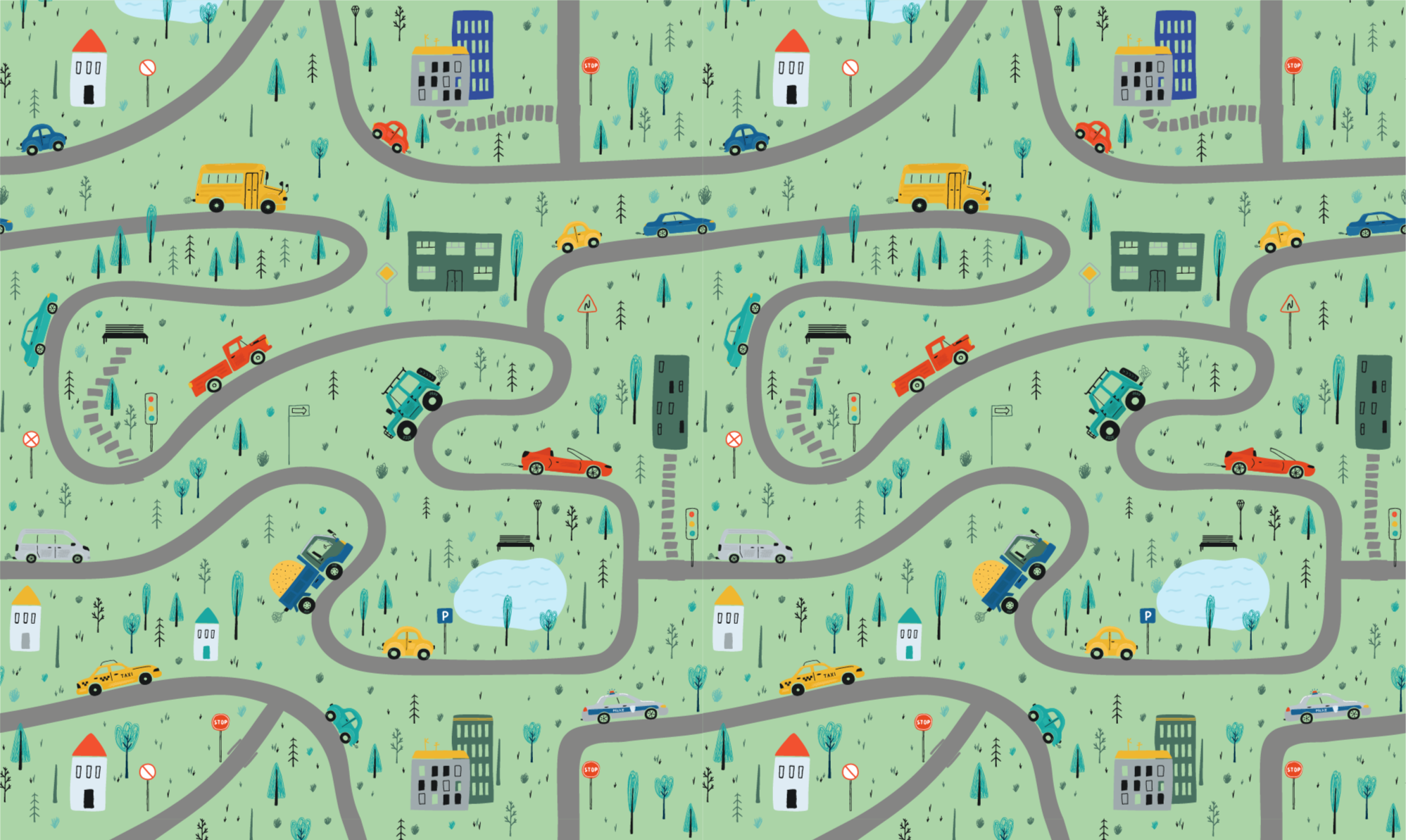 City Traffic Map road kids vinyl rug - TenStickers