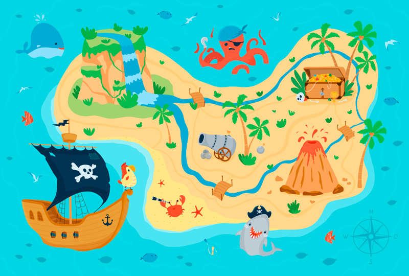 Pirate Adventure Map kids vinyl rug - TenStickers