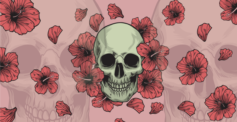 Skull Floral Overlay halloween vinyl rug - TenStickers