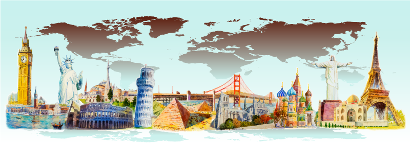 Colorful Landmarks Collage world map vinyl rug - TenStickers