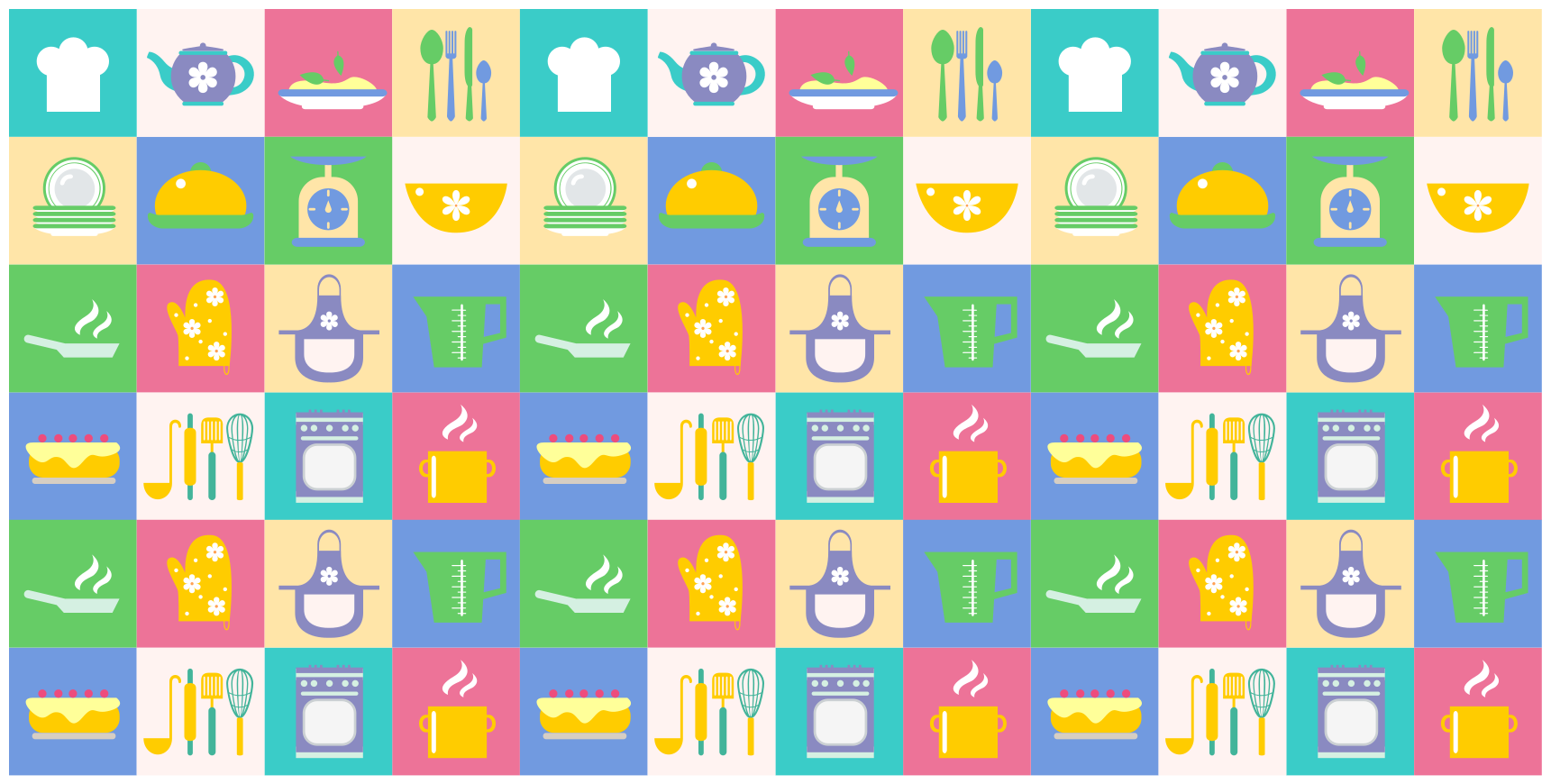 Vibrant Culinary Symbols kitchen vinyl rug - TenStickers