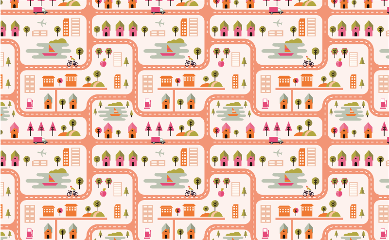 Playful Town Map road kids vinyl rug - TenStickers